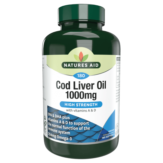 Natures Aid - High Strength Cod Liver Oil 1000mg (180 caps) pack front