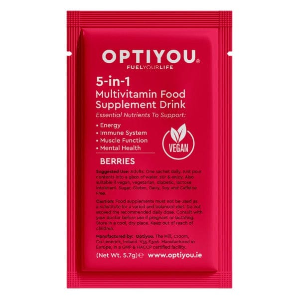 OPTIYOU - 5-in-1 Vegan Multivitamin & Electrolyte Sachets (1 sachet) pack front