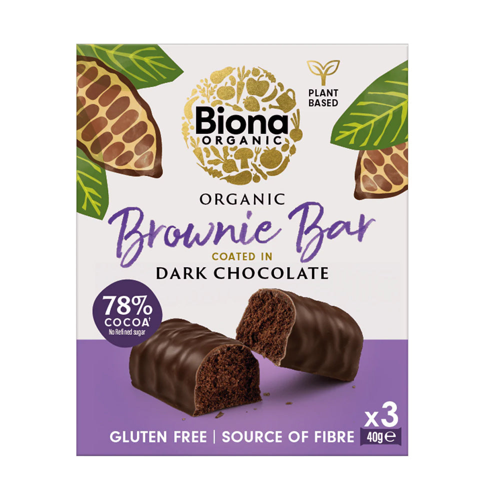 Biona Organic Brownie Bar Coated in Dark Chocolate (3 x 40g)