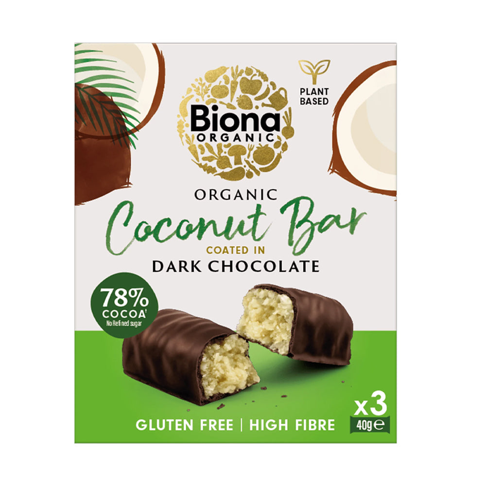 Biona Organic Coconut Bar Coated in Dark Chocolate (3 x 40g)