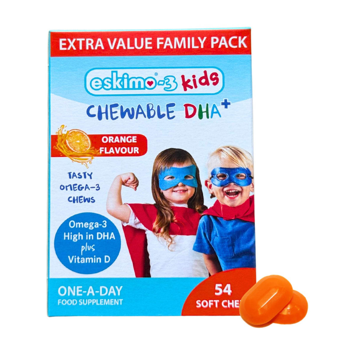 Eskimo-3 Kids Chewable DHA+ Family Pack 54 soft chews pack front