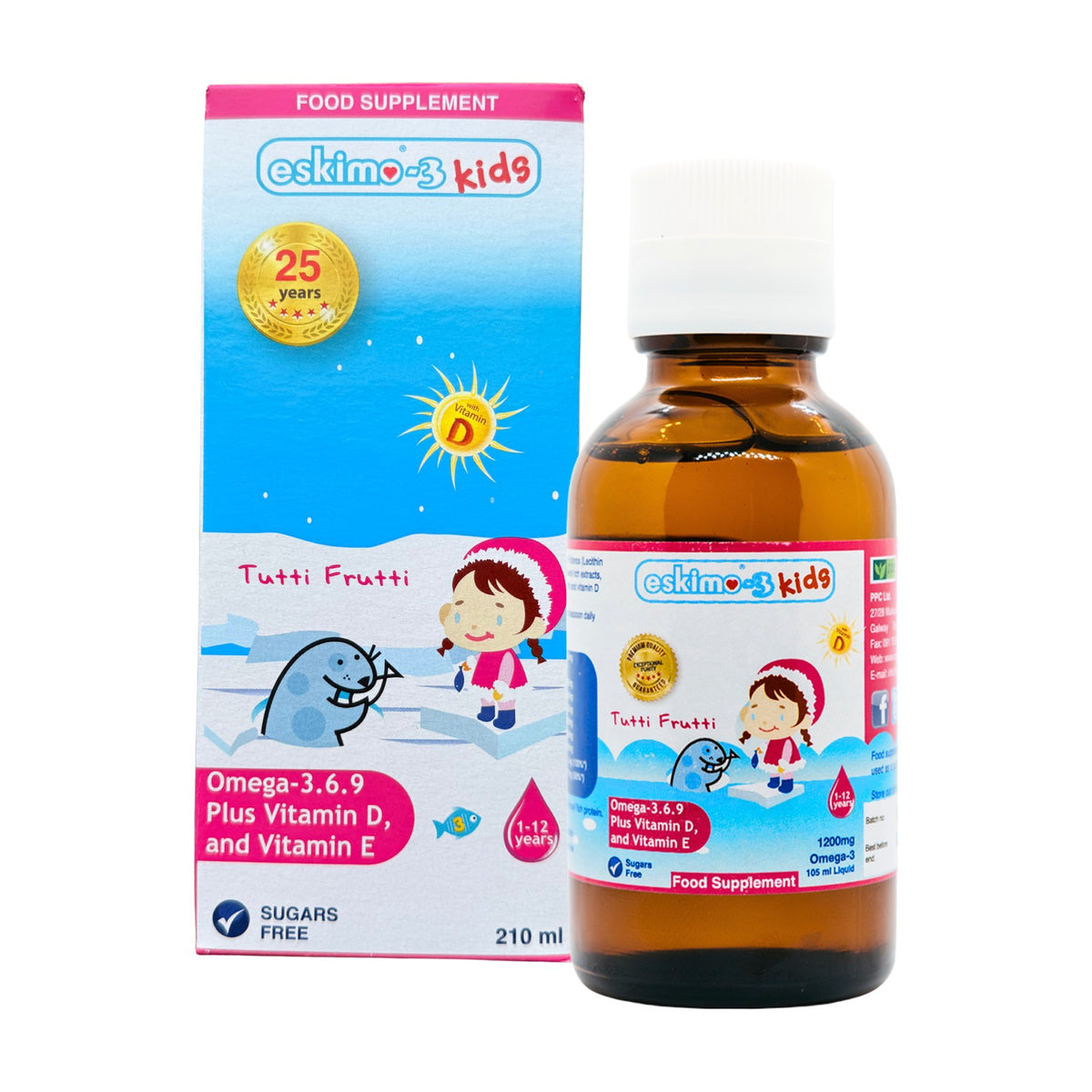 Eskimo-3 Kids Omega-3 Liquid Tutti Frutti 210ml pack front