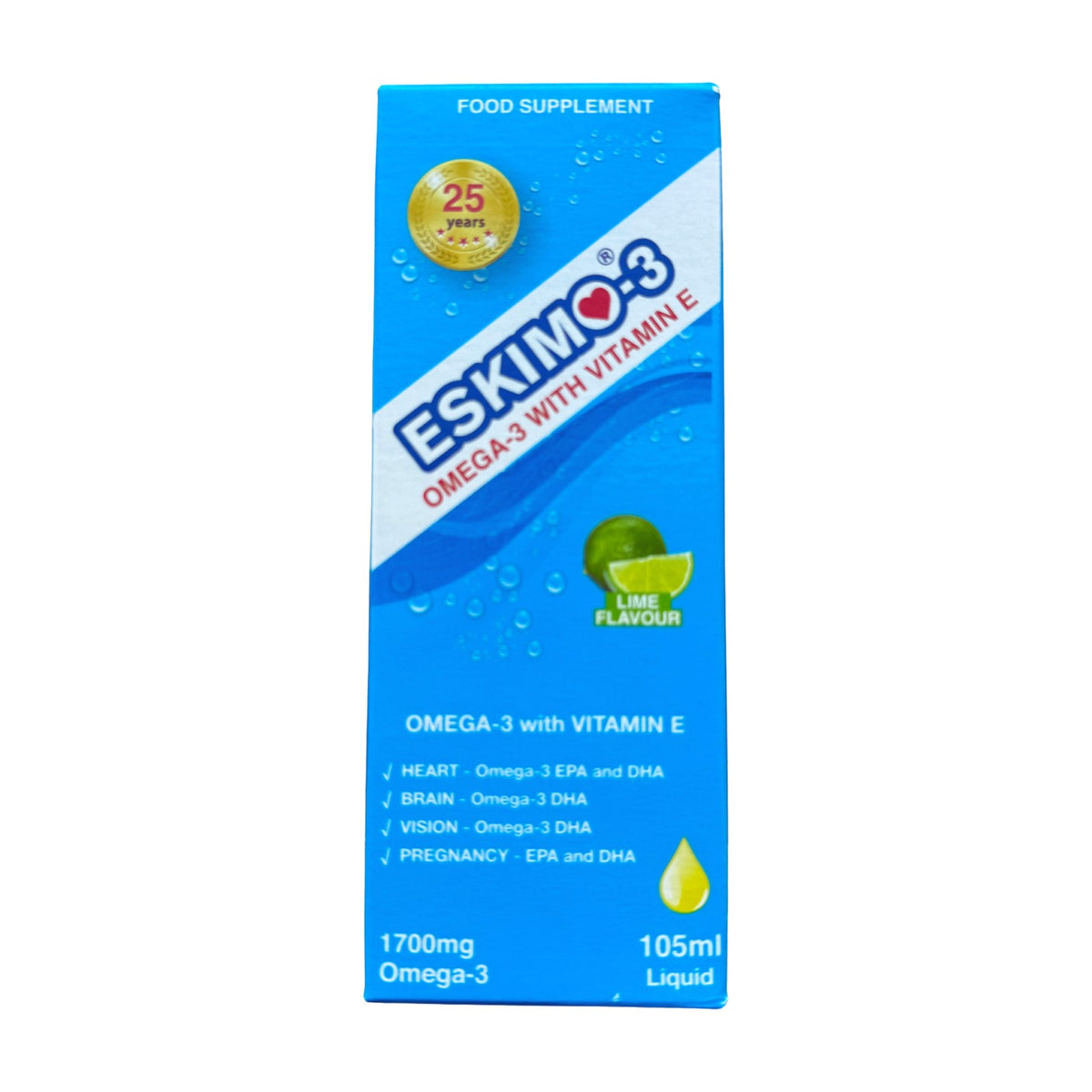 Eskimo-3 Omega-3 with Vitamin E Liquid 105ml pack front