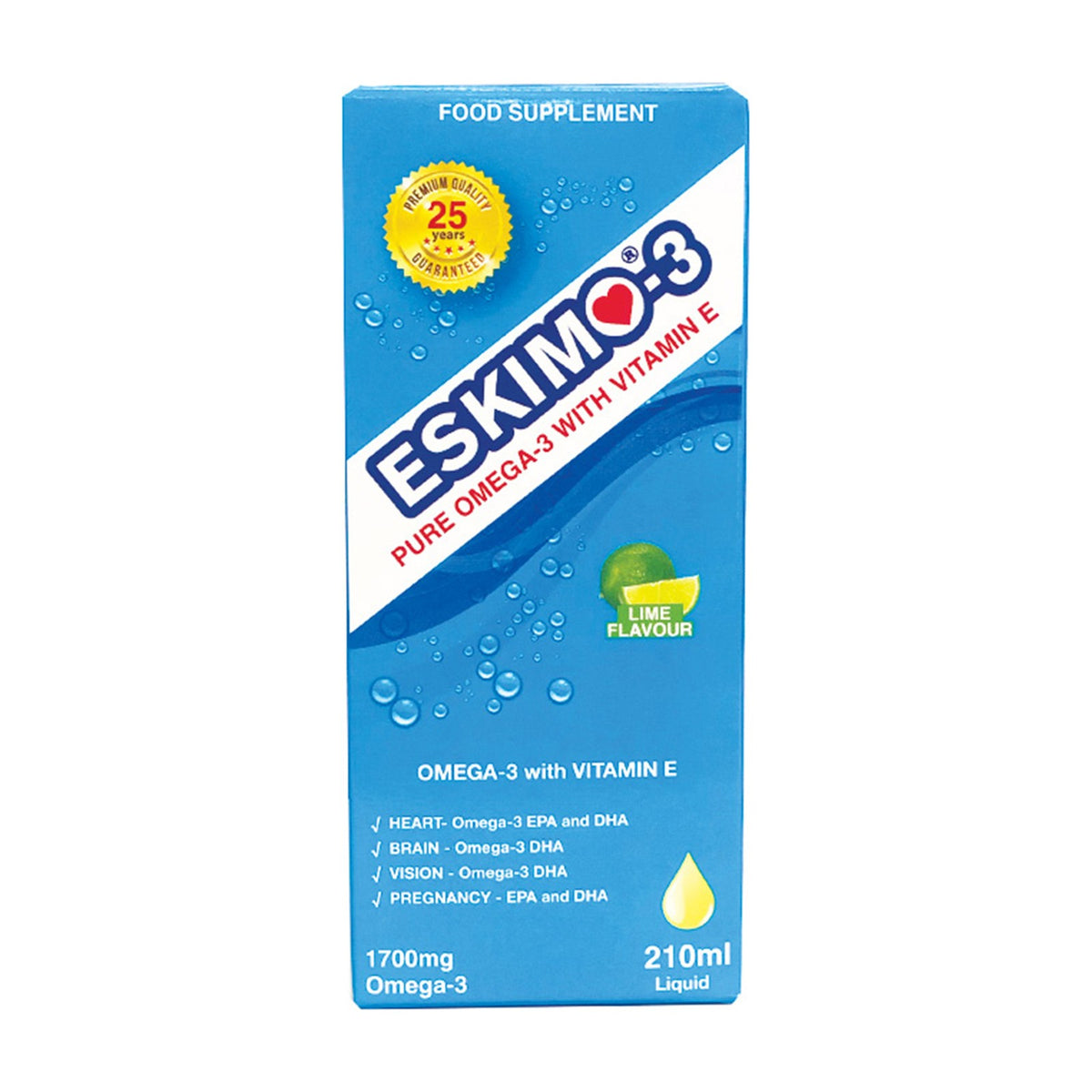 Eskimo-3 Omega-3 with Vitamin E Liquid 210ml pack front
