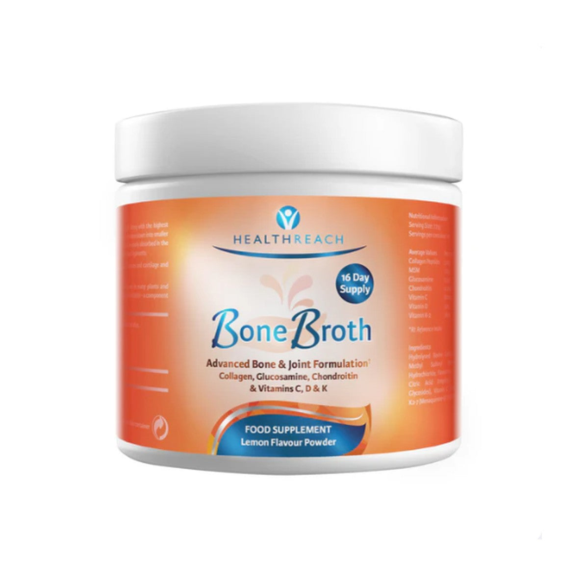 Health Reach - Bone Broth Powder Lemon (125g) pack front