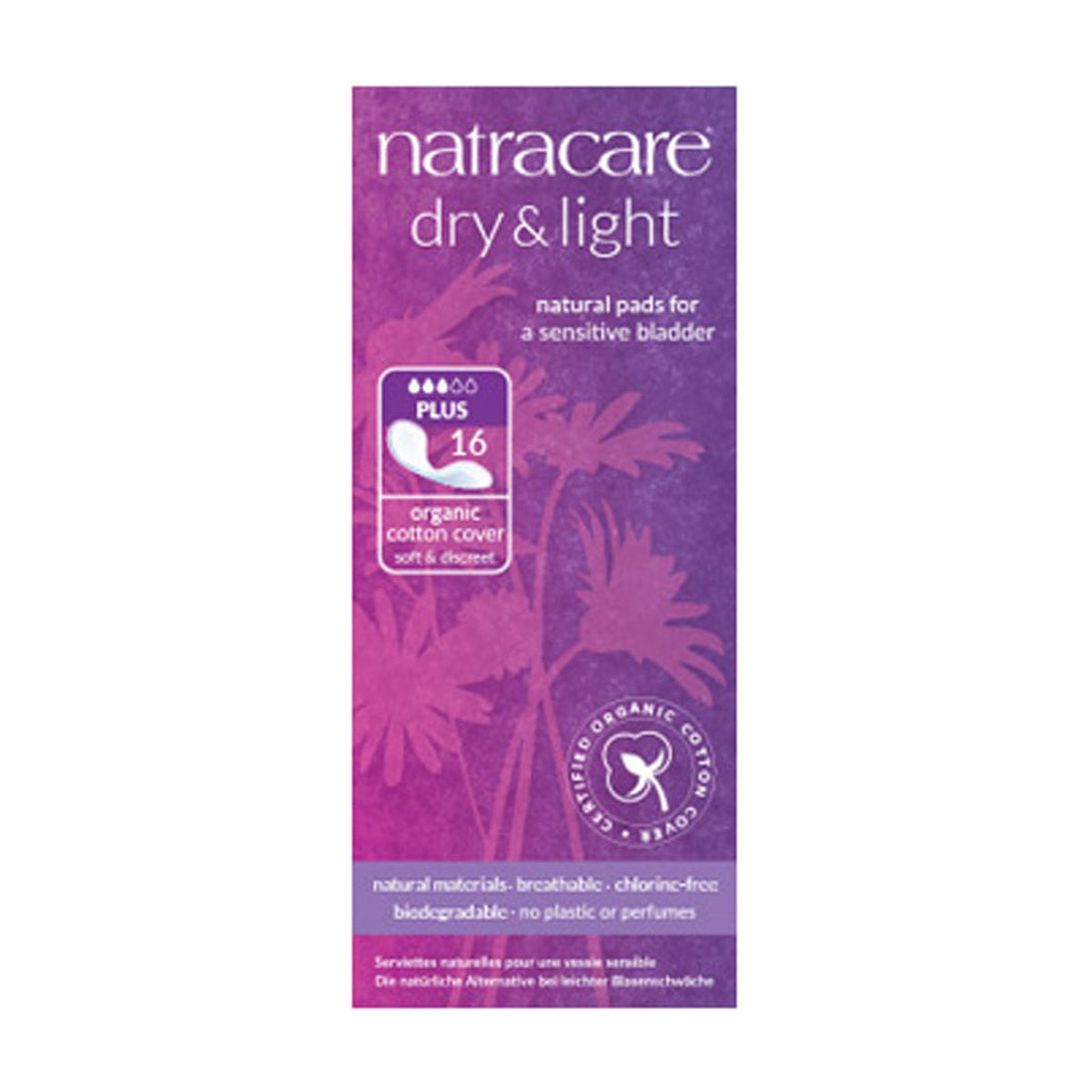 Natracare Dry & Light Plus Incontinence Pads (16 pads) pack