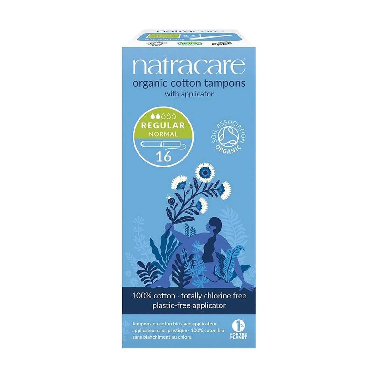 Natracare Regular Organic Cotton Tampons with Applicator (16 tampons) pack