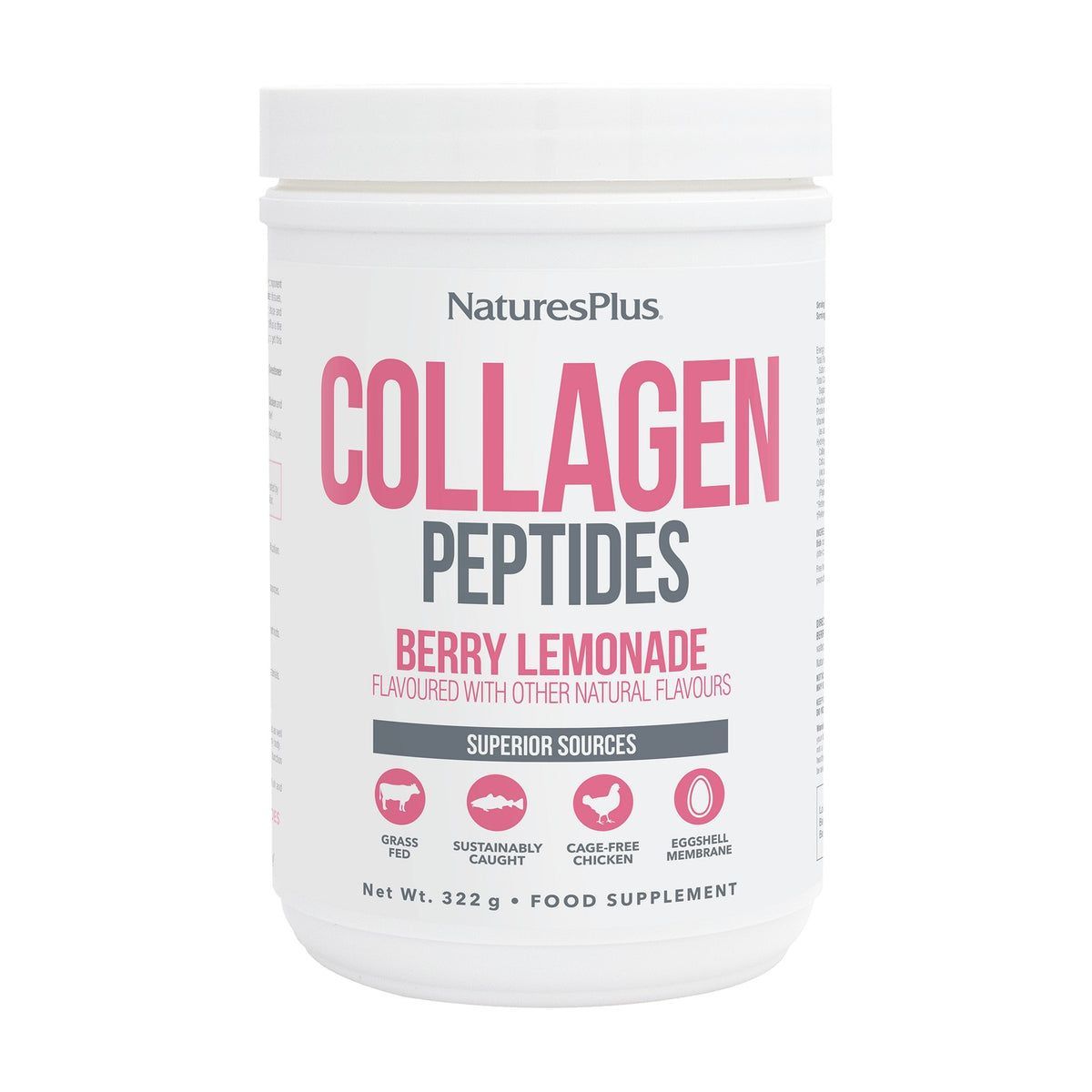 Nature's Plus Collagen Peptides Berry Lemonade (322g) pack