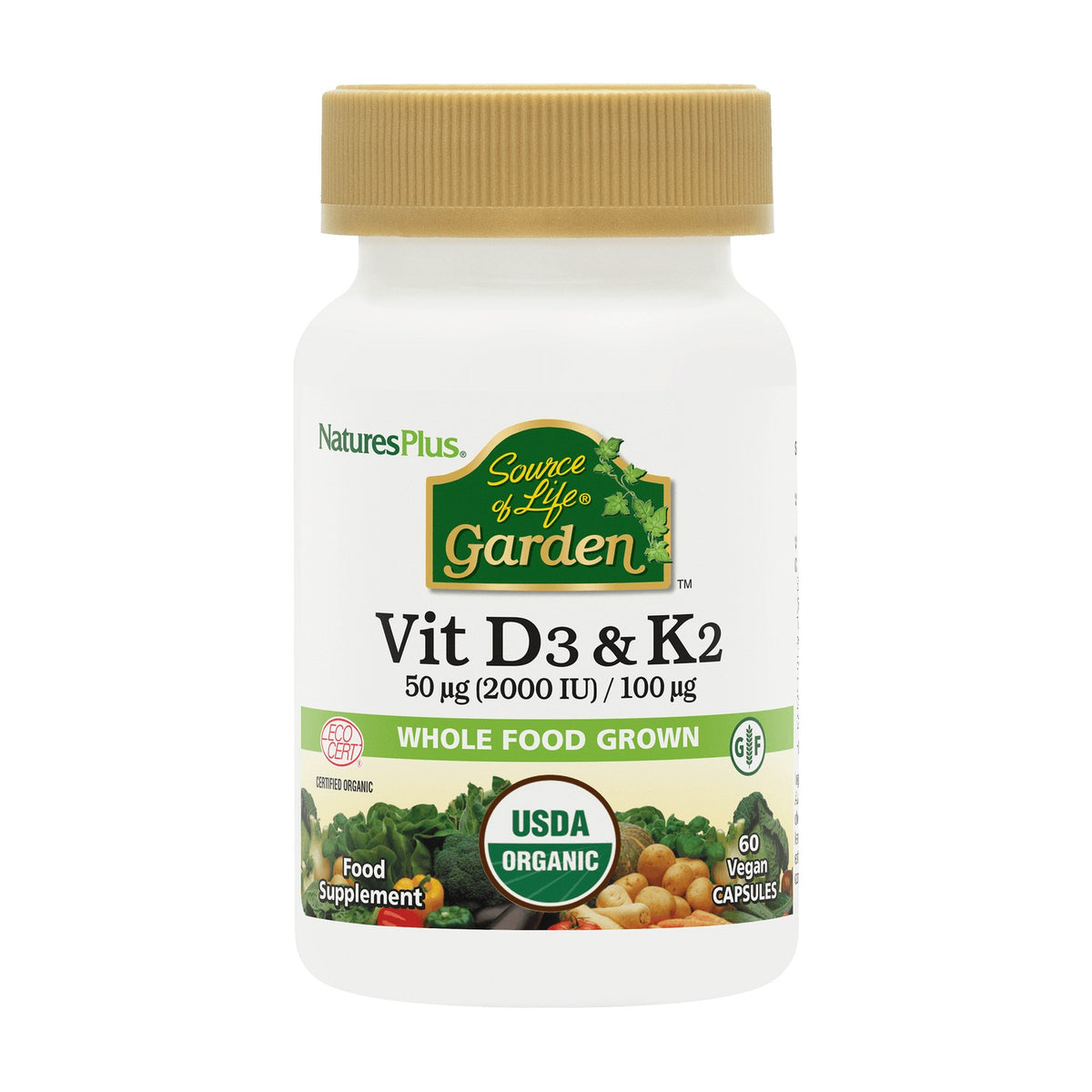 Nature's Plus Source of Life Garden Vitamins D3 & K2 (60 caps) pack