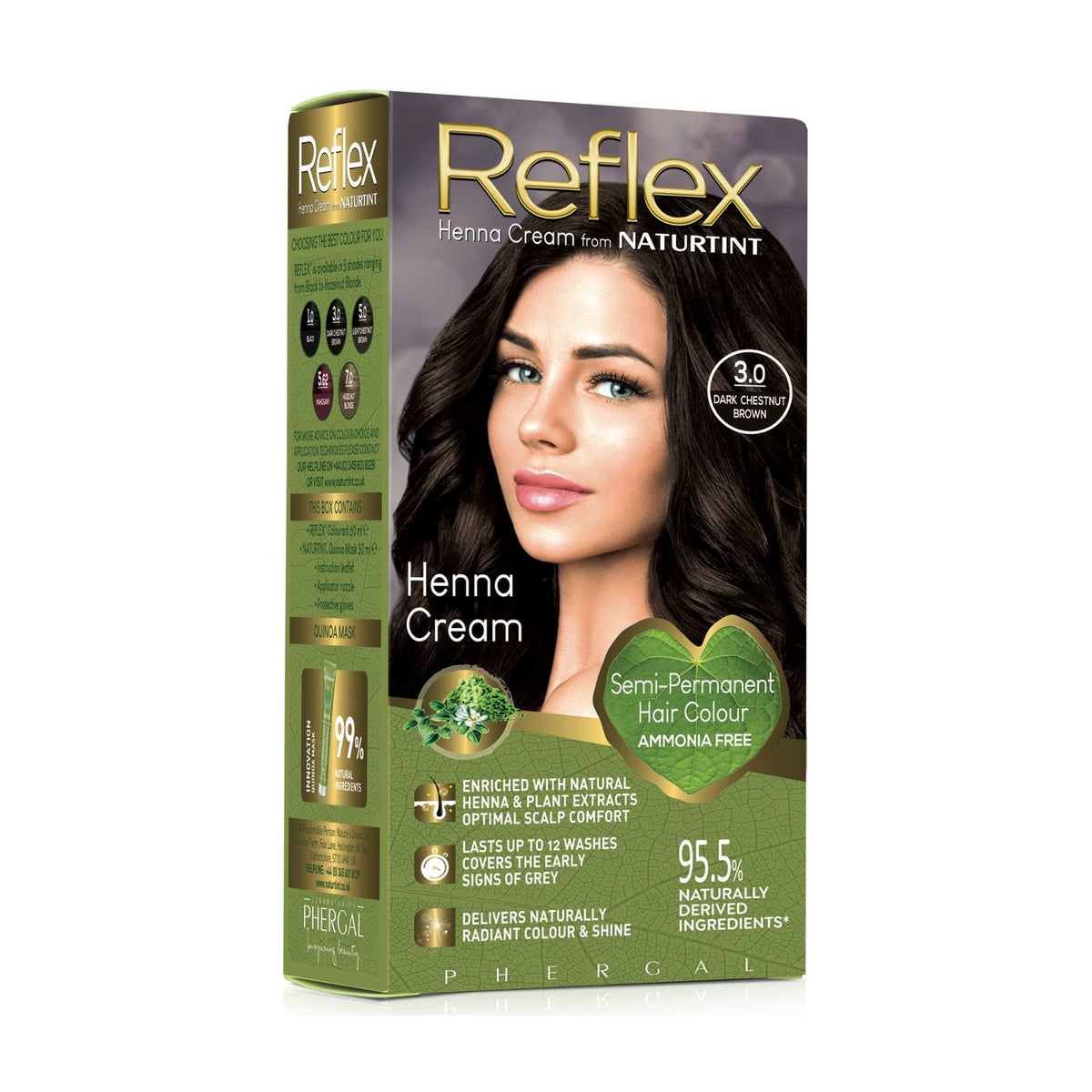 Naturtint Reflex Semi-Permanent Henna Cream 3.0 Dark Chestnut Brown 110ml pack