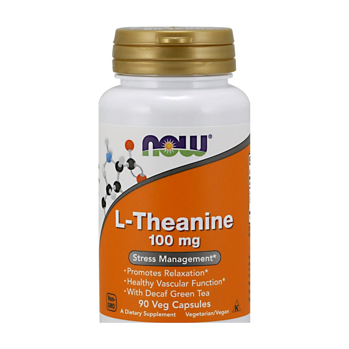 NOW Foods - L-Theanine with Decaf Green Tea, 100mg (90 vcaps) pack front