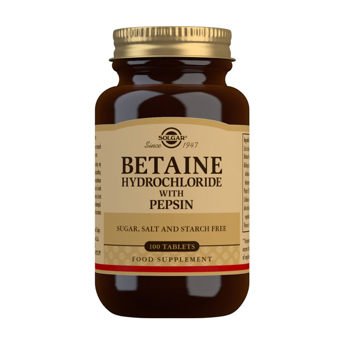 Solgar Betaine Hydrochloride with Pepsin (100 tabs) pack