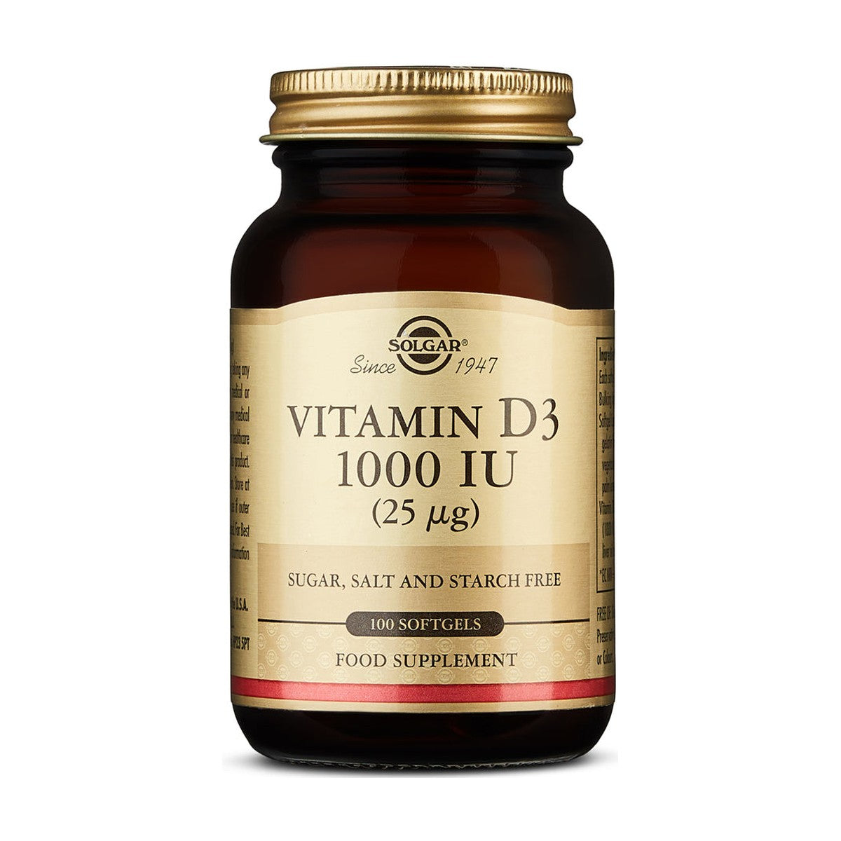 Solgar Vitamin D3 1000 IU (100 softgels) pack