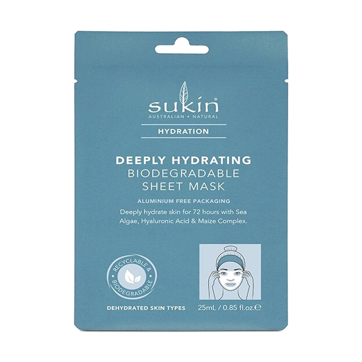 Sukin Hydration Deeply Biodegradable Hydrating Sheet Mask (25ml) pack